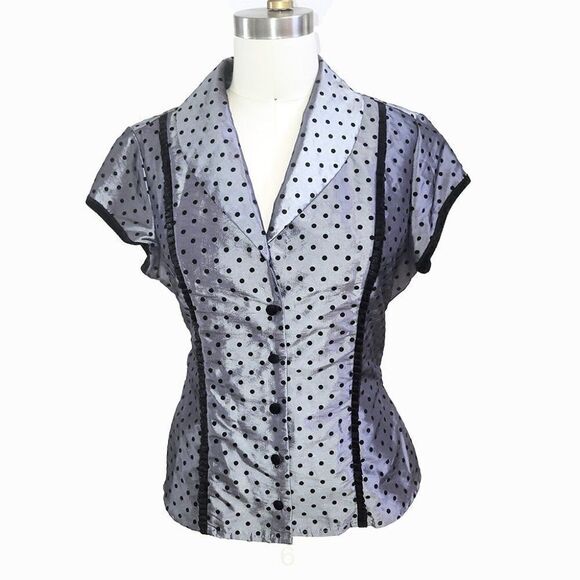Larry Levine silver polka dot belted sash top - Picture 1 of 3